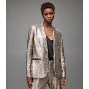 All Saints AllSaints Leigh Silver Sequin Tuxedo Blazer Jacket womens 6